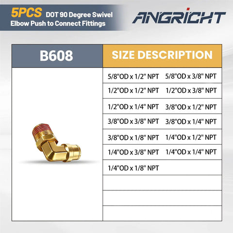 Heavy Duty Brass 90 Degree Push To Connect Elbow Fittings Quarter Inch Outer Diameter To Quarter Inch NPT Quick Connect For Air Lines