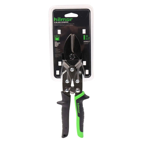 5 Blade Crimper For Sealing Round Metal Pipe with rugged high carbon steel blades, chrome silicon spring, and over-molded handles in packaging