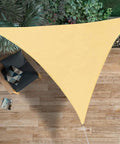 Triangle Shade Sail Canopy 12x12x12 Ft Built Tough 200 GSM High Density Fabric installed over patio seating area.