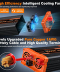 Cooling fan and copper cable on 2000W Beast Pure Sine Wave Inverter 12V DC To 110V 120V AC Power Converter with outlets and LCD display