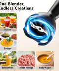 Premium Corded Handheld Immersion Blender Equipped With A 15000Rpm Motor And Razor Sharp Stainless Blades For No Sweat Soup Mixing And Smooth Purees In Every Kitchen blending sauces, soups, and smoothies in a kitchen.