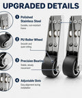 Heavy Duty Sliding Door Bottom Rollers Two Pack Vertical Track Guide Wheels With Durable Rubber Tires For No More Dragging And Smooth As Butter Low Profile Operation Built Tough showing polished stainless steel and PU roller wheels
