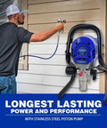 Pro Level Airless Paint Sprayer, 3000 Psi Electric Power Tool With Low Overspray in use, applying paint to wall.