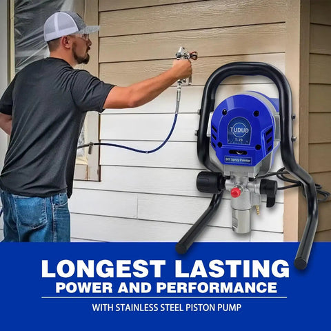 Pro Level Airless Paint Sprayer, 3000 Psi Electric Power Tool With Low Overspray in use, applying paint to wall.