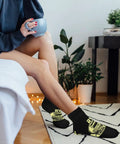 Person wearing 'Are We There Yet Ankle Socks Five Pair Pack Moisture Wicking Athletic Socks For Running And Gym Rapid Sweat Evaporation Keeps Feet Dry'
