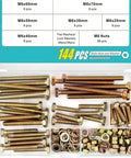 144 Piece M6 Hex Bolts Nuts Washers Set Six Sizes 20 To 70mm Beefy Heavy Duty Stainless Steel Fastener Kit laid out in case