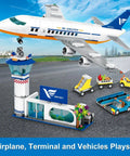 Epic City Passenger Airplane Building Set With LED Lights 901 Pieces Plane Construction Kit With Airport Terminal
