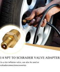 Heavy Duty Brass Air Compressor Adapter 2 Pack 1/4 Inch Npt Male To Standard Schrader Valve With Zero Drip Sealing Caps during tire inflation.