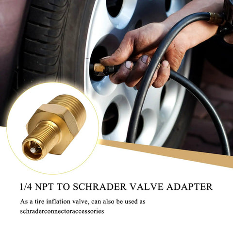 Heavy Duty Brass Air Compressor Adapter 2 Pack 1/4 Inch Npt Male To Standard Schrader Valve With Zero Drip Sealing Caps during tire inflation.