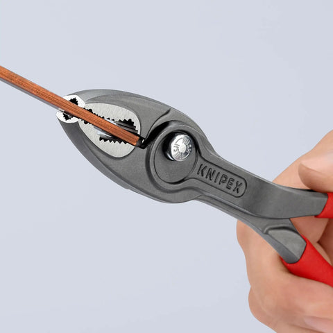 10 Inch Pliers With Front And Side Grips For Stripped Screws And Bolts gripping a wire, showing heavy duty grip and optimized teeth.