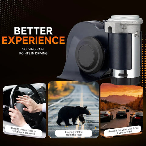 Badass Snail Air Horn Pumps Out Straight Up Knockout Volume For Trucks Cars And Bikes Featuring Built In Air Pump With Ready To Rock 12 Volt Wiring Relay Harness For Plug Play Installation close up with sleek design.