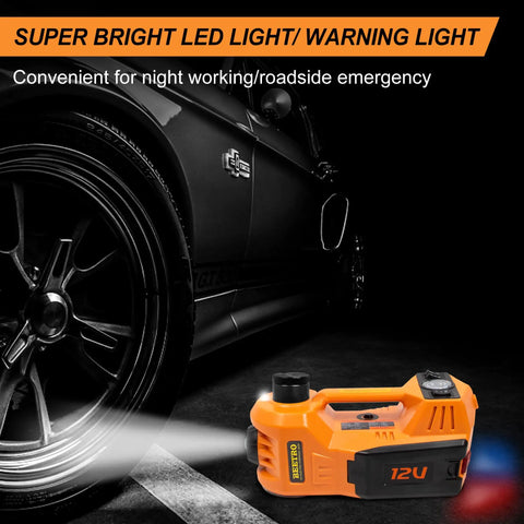5 Ton 12V Electric Car Jack Kit With Portable Wrench And Tire Inflator Pump, LED Work Light And Warning Light, 4 In 1 Emergency Tire Change For SUV MPV Sedan, Garage Repair, Compact Yet Powerful