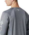 Back view of Men's Long Sleeve Outdoor Shirt With Omni Shade UV Protection And Omni Wick Moisture Management, charcoal heather color.