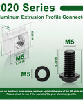 36 Piece 2020 Series Aluminum Extrusion Connector Kit With Black 2028 Corner Bracket 74 M5 T Nuts And Screws Washers And Allen Wrench Heavy Duty Pro Grade Build For 20S Aluminum Rail Systems M5 sizes shown