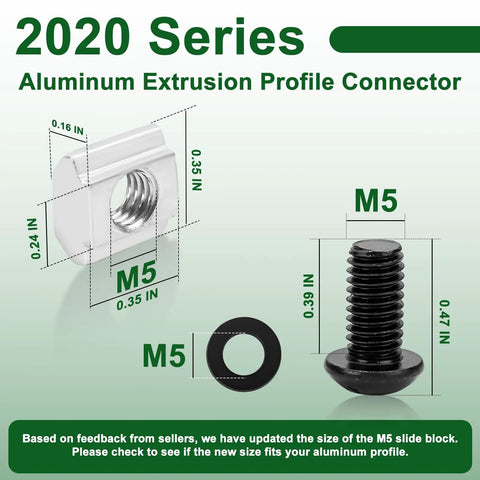 36 Piece 2020 Series Aluminum Extrusion Connector Kit With Black 2028 Corner Bracket 74 M5 T Nuts And Screws Washers And Allen Wrench Heavy Duty Pro Grade Build For 20S Aluminum Rail Systems M5 sizes shown