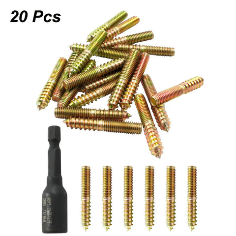 Dang Solid M8 Hanger Bolts 2 Inch Screw Set 20 Piece Heavy Duty Dowel Fasteners with driver tool for quick assembly.