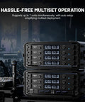 Smart UHF Wireless Microphone System for Live Shows with Dual Cordless Mics, audio receivers on stage