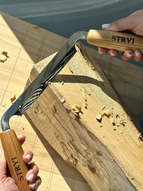 Pro Grade Dual Handle Draw Knife Sporting A Killer Razor Edge And Sweet Grip chipping softwood for clean woodworking finishes.