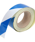 Two-Pack Safety Warning Stripe Tape 2-Inch By 98-Foot High-Visibility Self-Adhesive Floor Marking Tape in blue and white roll