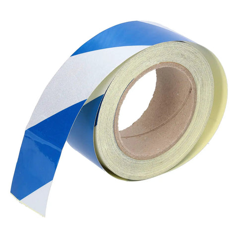 Two-Pack Safety Warning Stripe Tape 2-Inch By 98-Foot High-Visibility Self-Adhesive Floor Marking Tape in blue and white roll