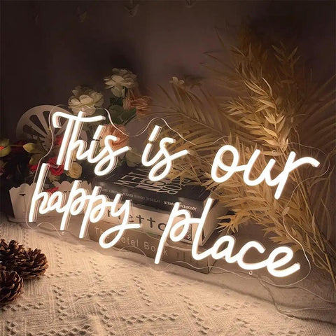 Customizable Neon Sign For Wall Decor Warm White LED Neon Light With Sturdy Acrylic Backplate 19.7 Inch By 9.8 Inch Indoor Display Ideal For Birthday Parties Weddings Christmas Living Rooms And Epic Gift For Adults Teens on a dresser with decor items