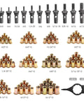 Rivet Nut Tool Kit With 11 Mandrels And 110 Rivet Nuts Beefy Yet Precise set, detailed view of mandrels and rivet nuts