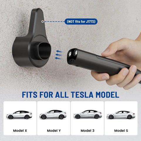 Heavy Duty Wall Mount EV Charger Holder for Tesla Plugs, polypropylene, fits all Tesla models, keeps cables tidy.