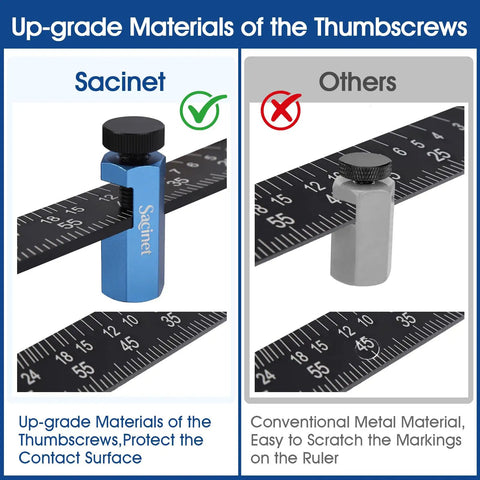 All In One Circular Saw Guide And Stair Gauge Block For Framing Square Built For Rip Guides On Flat Base Saws Delivers Precise Parallel Cuts And Simple Framing Layouts For Stairs And Rafters. Blue anodized thumb screw against ruler