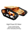 Rock Solid Aluminum Alloy Smart Robot Chassis Kit Rolling Smooth with heavy-duty tracks and knockout DC motors.