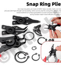 312 Pcs Snap Rings Kit With C Clips And E Clips Manganese Steel Retaining Ring Set shown with plier and tweezers
