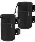 Heavy Duty UTV Cup Holder Mount For Roll Bars Holds Eight To Thirty Two Ounce Tumblers And Insulated Coffee Mugs Two Pack in black fabric.
