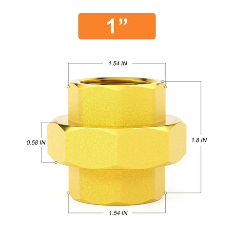1 Inch Female Brass Union Pipe Fitting for Connecting and Extending Pipes, Heavy Duty Solid Brass, Corrosion Resistant, Industrial Use