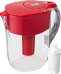 Red 10 Cup Water Filter Pitcher For Tap Water BPA Free Lasts About 2 Months Per Filter Easy Pour Design Great Tasting Hydration