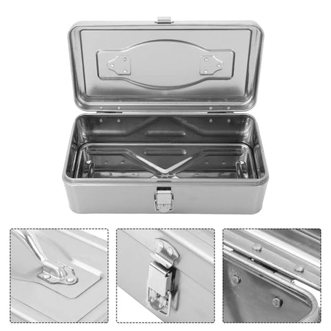 Heavy Duty Stainless Steel Toolbox With Large Capacity Portable Metal Tool Box Organizer Featuring Removable Trays And Handle