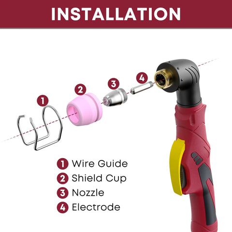 All In One Plasma Cutter Consumables Kit For AG 60 Series Torches Including AG 60P SG 55 And WSD 60 Tips Nozzles Electrodes assembly diagram