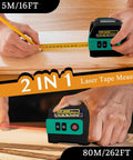 Tough 2IN1 Green Laser Tape Measure 262FT Digital Distance Meter with 16FT tape and laser function in use by handyman.