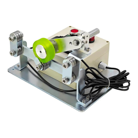 Hella Accurate Digital Wire Cable Length Meter With Easy Roll Counter Wheel For Fishing Line Braided Cords And Power Wires side view with green wheel.