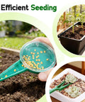 Handheld Mini Seed Spreader Kit For Tiny Seeds With Five Speed Settings being used in a garden planter for precise planting
