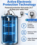 Throw Out The Rotten Egg Stank With This Titanium Powered Anode Rod For Water Heaters That Keeps Your Hot Water Flowing Smooth And Shields Your Water Tanks From 40 To 89 Gallons showing electronic protection technology in a water tank.