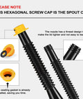 Two Pack Black Gas Can Spout Replacement Kits With Yellow HDPE Nozzles Eight Point One Inch Tube Fits Most One Half One Five And Ten Gallon Cans Easy Install Leak Free Performance, yellow cap and gasket close-up