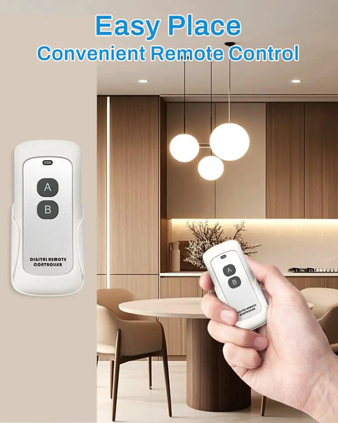 Person holding Bluetooth remote for WiFi Light Switch With Bluetooth Remote, Single Pole One Way Wall Switch. No Hub Needed.