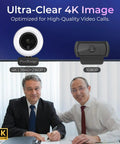 Hella Crisp 4K Webcam For PC With Built In Mic And Soft Ring Light Plus Manual Privacy Cover showing clear 4K image for video calls.
