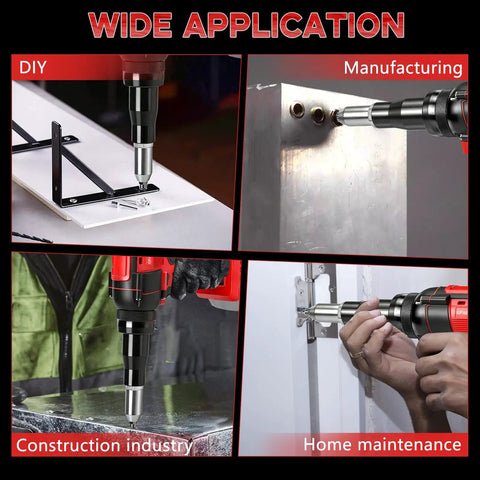 Gpaentsn Cordless Rivet Gun Compatible With Milwaukee M18 Tool Only 1/8 To 3/16 Inches Rivets used in various applications like DIY and metal fabrication.