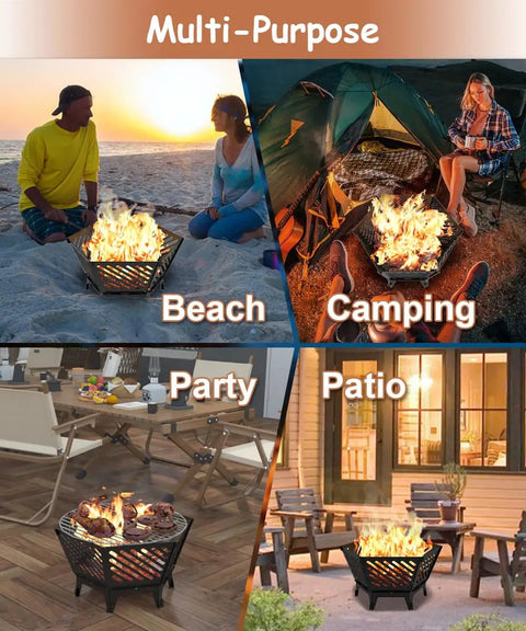 Twenty Two And A Half Inch Portable Hexagon Fire Pit With Travel Bag Smokeless Patented Hexagon Design Featuring Diagonal Vents