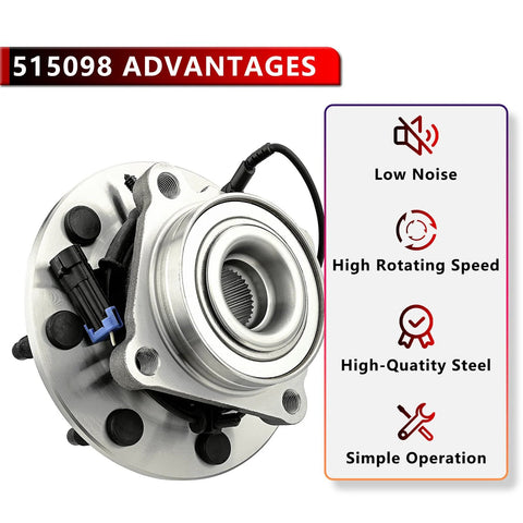 Two Pack Front Wheel Bearing And Hub Assembly For Chevy Silverado 2500 3500 HD Suburban 2500 GMC Sierra 2500 3500 HD Yukon XL 2500 Hummer H2 8 Lug With ABS Beefed Up Heavy Duty Truck Parts with low noise and high-quality steel