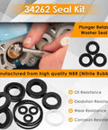 Image of Beefed Up Seal Kit For 66DX And 6DX Pressure Washer Pumps with replacement seals displayed next to pump installation.