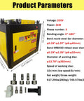 Heavy Duty Electric Rebar Bender Machine 3000 Watt Three Phase With Foot Switch For 6 To 40 Mm Round Steel Bars, showing product parameters and specifications.