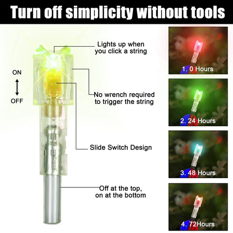 Image showing Six Pack LED Lighted Nocks For Crossbow Bolts With 24 Bushings In 0.285 Inch 0.297 Inch 0.300 Inch 0.305 Inch Sizes with on-off switch.