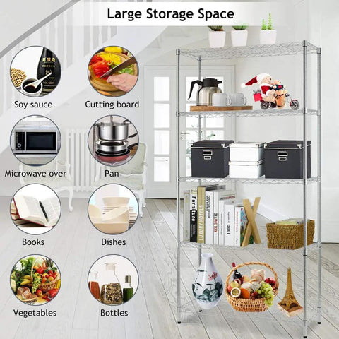 Heavy Duty 5 Tier Adjustable Metal Storage Shelves, Rugged Wire Rack Holding 250 Lbs Per Shelf, No Sweat Tool Free Assembly, 36 X 14 X 72 Inch Chrome Shelving Unit For Garage Closet Pantry Organization