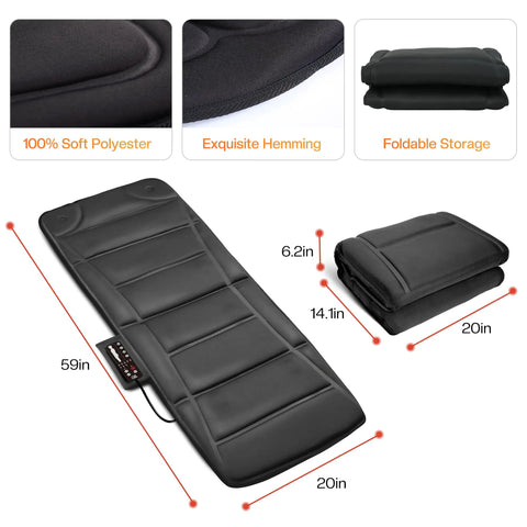 Full Body Massage Mat With Heat And Vibration 10 Motor Back Massage Pad for bed and sofa, soft polyester, foldable storage
